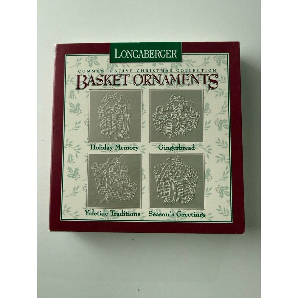 Longaberger Pewter Basket Ornament Set Of 4 With Original Box 1996